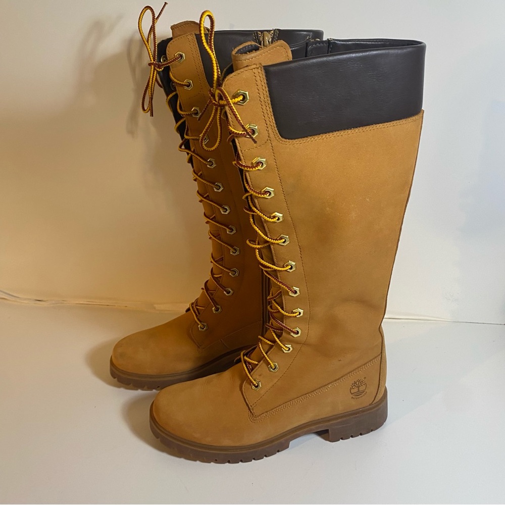 Timberland Tall Lace-Up Boots in Wheat and Black